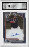 Carlos Silva from the 2024 Bowman set graded by Arena Club and given an overall grade of 10.