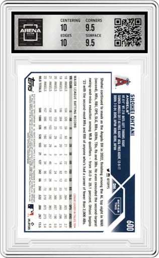 Shohei Ohtani from the 2023 Topps Series 2 set graded by Arena Club and given an overall grade of 10.