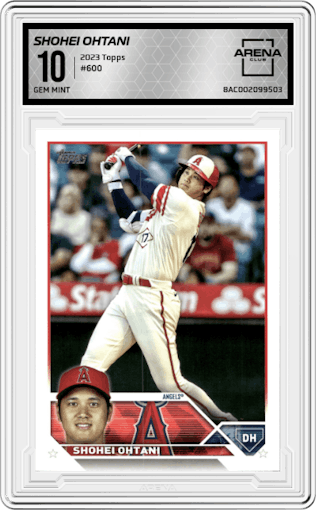 Shohei Ohtani from the 2023 Topps Series 2 set graded by Arena Club and given an overall grade of 10.