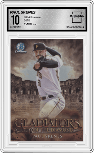 Paul Skenes from the 2024 Bowman set graded by Arena Club and given an overall grade of 10.