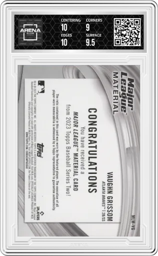 Vaughn Grissom from the 2023 Topps Series 2 set graded by Arena Club and given an overall grade of 9.5.