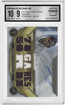 Ronald Acuna Jr. from the 2019 Topps Triple Threads set graded by Arena Club and given an overall grade of 10.