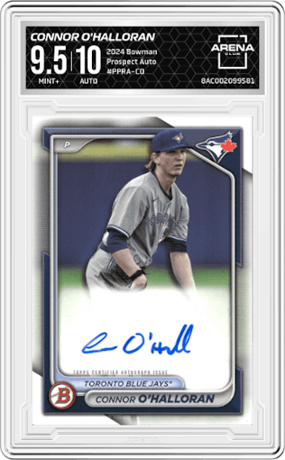 Connor O'Halloran from the 2024 Bowman set graded by Arena Club and given an overall grade of 9.5.