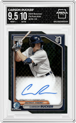 Carson Rucker from the 2024 Bowman set graded by Arena Club and given an overall grade of 9.5.