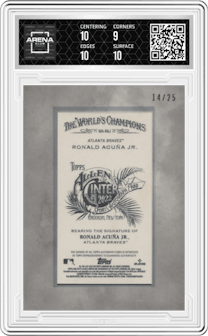 Ronald Acuna Jr, from the 2022 Topps Allen & Ginter X set graded by Arena Club and given an overall grade of 9.5.