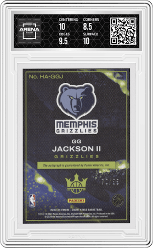 GG Jackson II from the 2023-24 Panini Court Kings set featuring a Ruby parallel graded by Arena Club and given an overall grade of 9.
