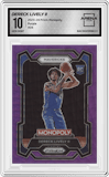 Dereck Lively II from the 2023-24 Panini Prizm Monopoly set featuring a Purple parallel graded by Arena Club and given an overall grade of 10.