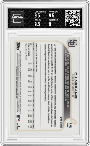 CJ Abrams from the 2022 Topps Chrome set graded by Arena Club and given an overall grade of 9.5.