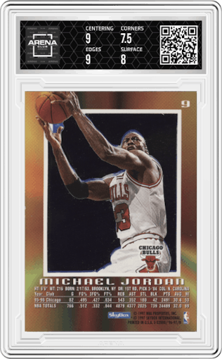 Michael Jordan from the 1996-97 E-X2000 set graded by Arena Club and given an overall grade of 8.