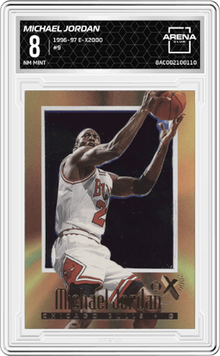 Michael Jordan from the 1996-97 E-X2000 set graded by Arena Club and given an overall grade of 8.