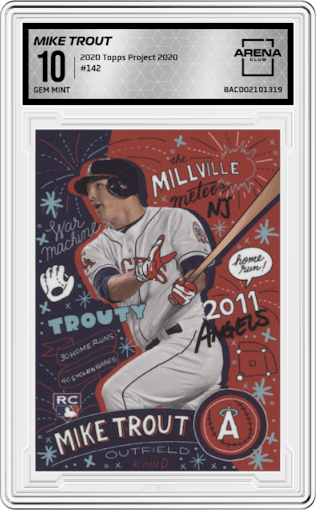 Mike Trout from the 2020 Topps Project 2020  set graded by Arena Club and given an overall grade of 10.