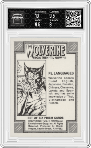 Languages from the 1992 Comic Images Wolverine set graded by Arena Club and given an overall grade of 8.5.