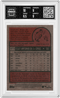 Elly De La Cruz from the 2024 Topps Heritage set graded by Arena Club and given an overall grade of 9.