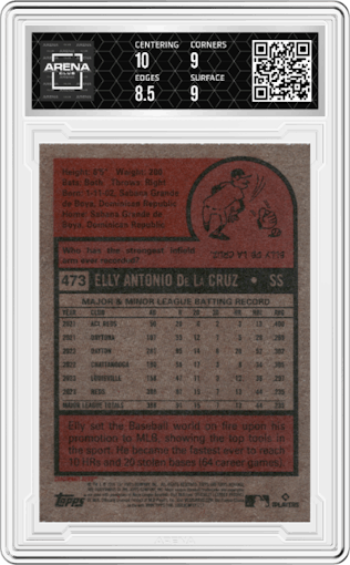 Elly De La Cruz from the 2024 Topps Heritage set graded by Arena Club and given an overall grade of 9.