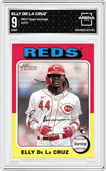 Elly De La Cruz from the 2024 Topps Heritage set graded by Arena Club and given an overall grade of 9.