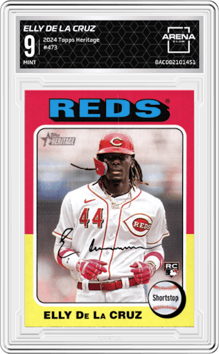 Elly De La Cruz from the 2024 Topps Heritage set graded by Arena Club and given an overall grade of 9.