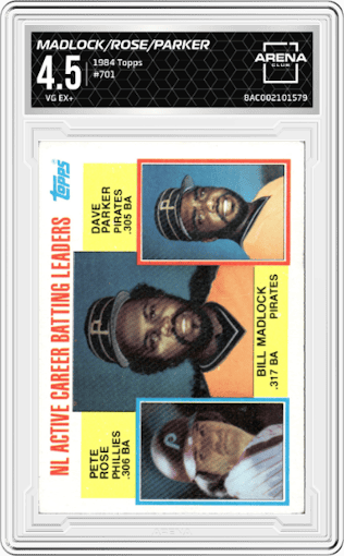 NL Active Career Batting Leaders from the 1984 Topps set graded by Arena Club and given an overall grade of 4.5.