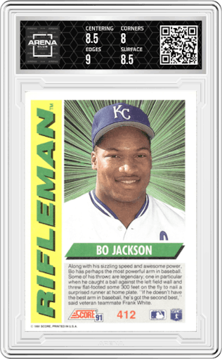 Bo Jackson from the 1991 Score set graded by Arena Club and given an overall grade of 8.5.
