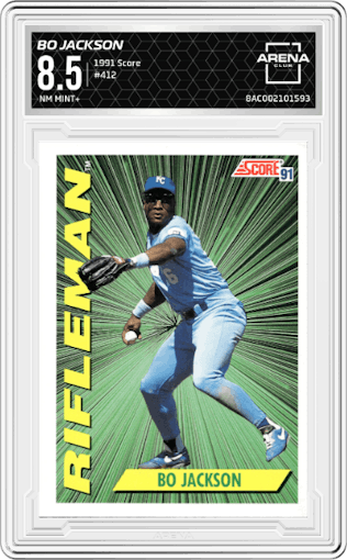 Bo Jackson from the 1991 Score set graded by Arena Club and given an overall grade of 8.5.