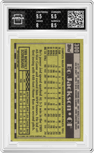 Bo Jackson from the 1990 Topps set graded by Arena Club and given an overall grade of 6.