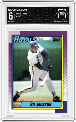 Bo Jackson from the 1990 Topps set graded by Arena Club and given an overall grade of 6.