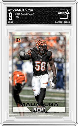 Rey Maualuga from the 2016 Panini Playoff set graded by Arena Club and given an overall grade of 9.