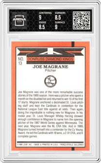 Joe Magrane from the 1990 Donruss set featuring a Variation parallel graded by Arena Club and given an overall grade of 9.