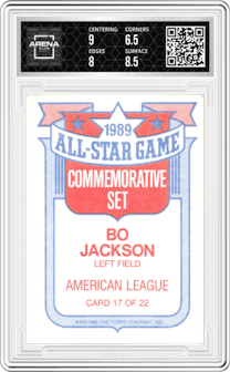 Bo Jackson from the 1990 Topps set graded by Arena Club and given an overall grade of 7.