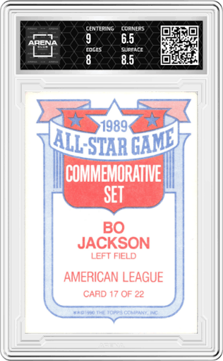 Bo Jackson from the 1990 Topps set graded by Arena Club and given an overall grade of 7.