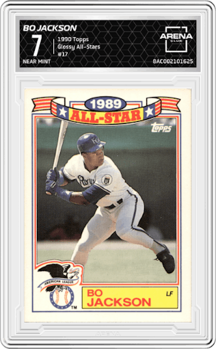 Bo Jackson from the 1990 Topps set graded by Arena Club and given an overall grade of 7.