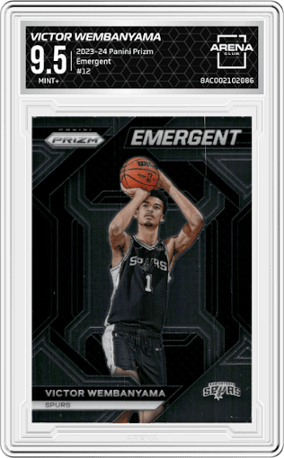 Victor Wembanyama from the 2023-24 Panini Prizm set graded by Arena Club and given an overall grade of 9.5.