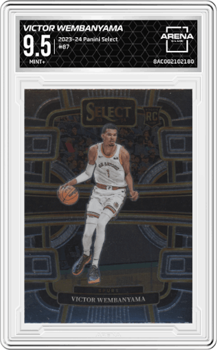 Victor Wembanyama from the 2023-24 Panini Select  set graded by Arena Club and given an overall grade of 9.5.