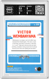 Victor Wembanyama from the 2023-24 Panini Donruss set graded by Arena Club and given an overall grade of 9.