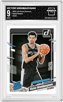 Victor Wembanyama from the 2023-24 Panini Donruss set graded by Arena Club and given an overall grade of 9.