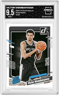 Victor Wembanyama from the 2023-24 Panini Donruss set graded by Arena Club and given an overall grade of 9.5.