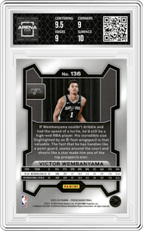 Victor Wembanyama from the 2023-24 Panini Prizm set graded by Arena Club and given an overall grade of 9.5.