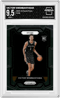 Victor Wembanyama from the 2023-24 Panini Prizm set graded by Arena Club and given an overall grade of 9.5.