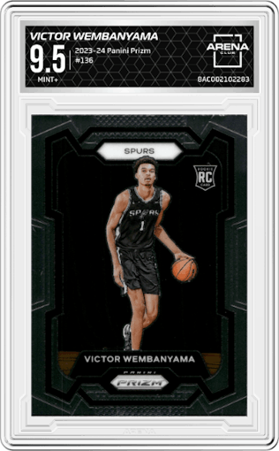 Victor Wembanyama from the 2023-24 Panini Prizm set graded by Arena Club and given an overall grade of 9.5.
