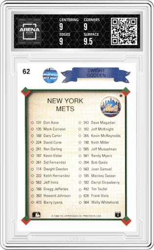 Dwight Gooden from the 1990 Upper Deck set graded by Arena Club and given an overall grade of 9.