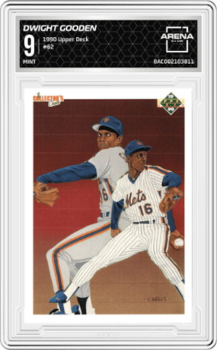 Dwight Gooden from the 1990 Upper Deck set graded by Arena Club and given an overall grade of 9.
