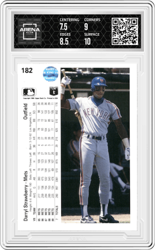 Darryl Strawberry from the 1990 Upper Deck set graded by Arena Club and given an overall grade of 9.
