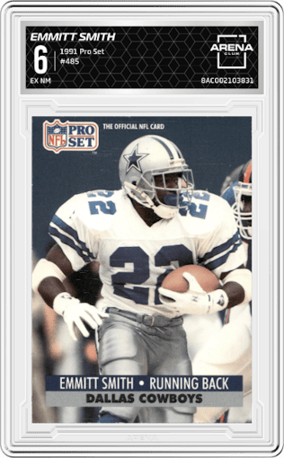  Emmitt Smith from the 1991 Pro Set set graded by Arena Club and given an overall grade of 6.