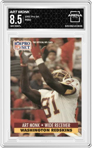 Art Monk from the 1991 Pro Set set graded by Arena Club and given an overall grade of 8.5.