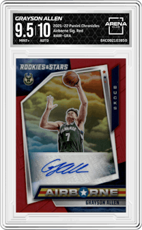 Grayson Allen from the 2021-22 Panini Chronicles set featuring a Red parallel graded by Arena Club and given an overall grade of 9.5.