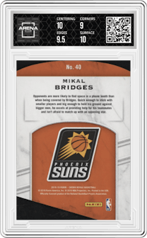 Mikal Bridges from the 2018-19 Panini Crown Royale set graded by Arena Club and given an overall grade of 9.5.