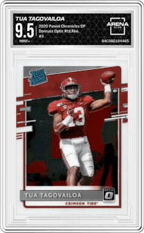 Tua Tagovailoa from the 2020 Panini Chronicles Draft Picks  set graded by Arena Club and given an overall grade of 9.5.
