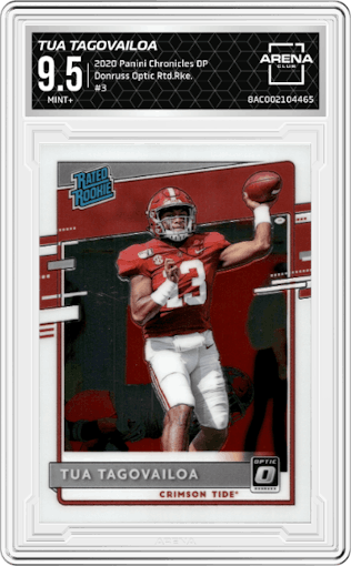 Tua Tagovailoa from the 2020 Panini Chronicles Draft Picks  set graded by Arena Club and given an overall grade of 9.5.