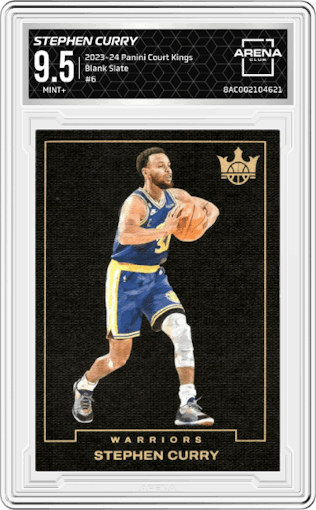Stephen Curry from the 2023-24 Panini Court Kings set graded by Arena Club and given an overall grade of 9.5.