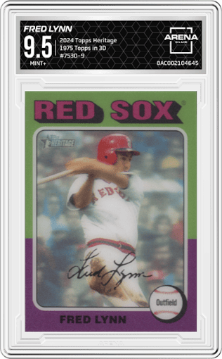 Fred Lynn from the 2024 Topps Heritage set graded by Arena Club and given an overall grade of 9.5.