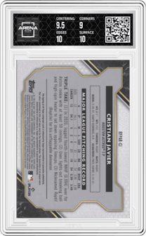 Cristian Javier from the 2021 Topps Triple Threads set featuring a Gold parallel graded by Arena Club and given an overall grade of 9.5.